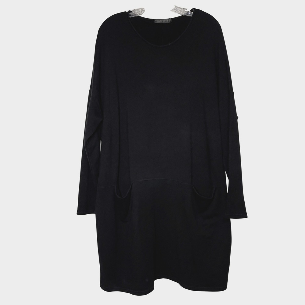 Cut Loose Black Supima Modal Fleece Tunic Dress M Oversized Lagenlook Minimalist